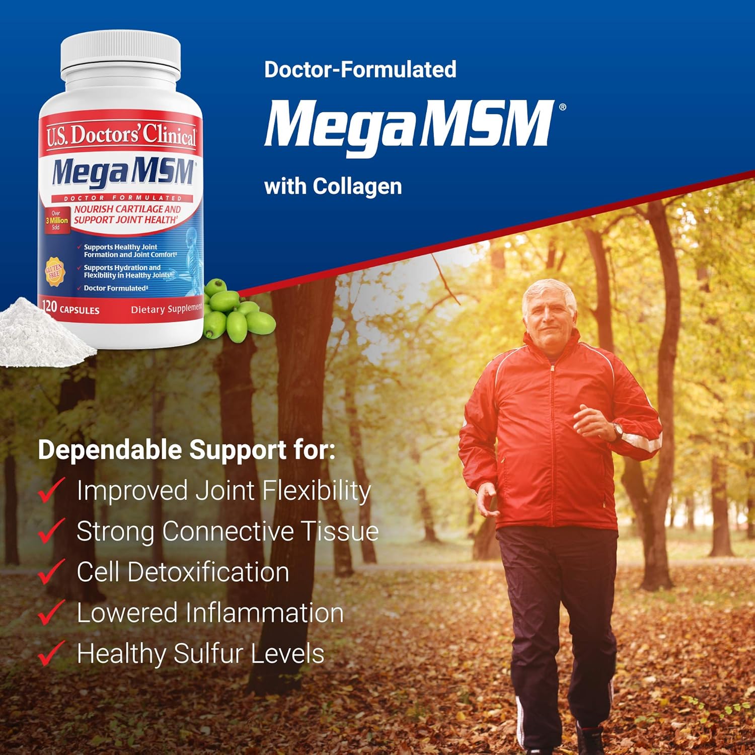 Joint Comfort & Movement Support with MSM, Vitamin C, Collagen & Neem - U.S. Doctors’ Clinical (1 Month Supply, 120 Capsules)