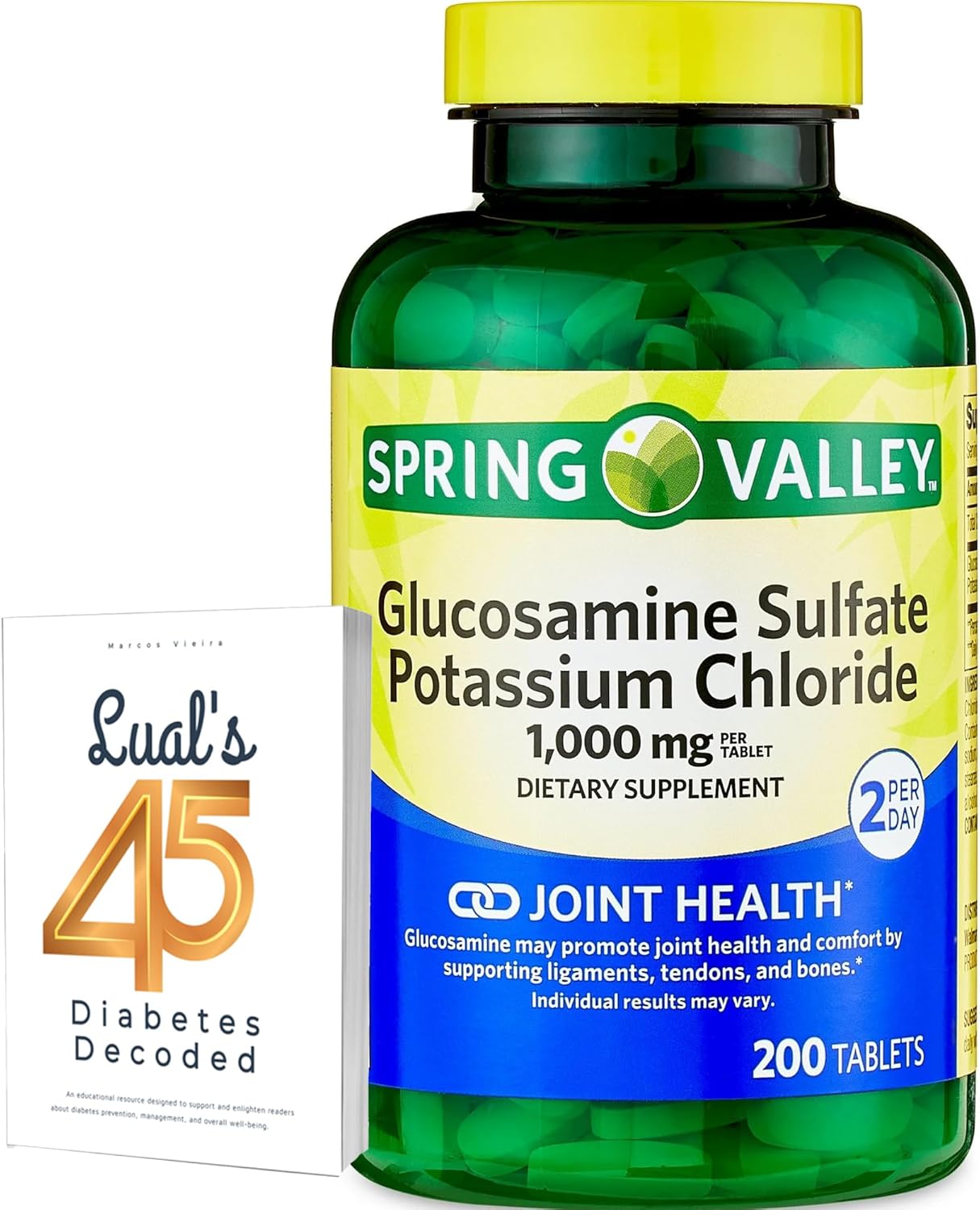 Joint Health Bundle: Spring Valley Glucosamine Sulfate Potassium Chloride 1000mg, 200 Count + Lual's 45 Diabetes Decoded Book