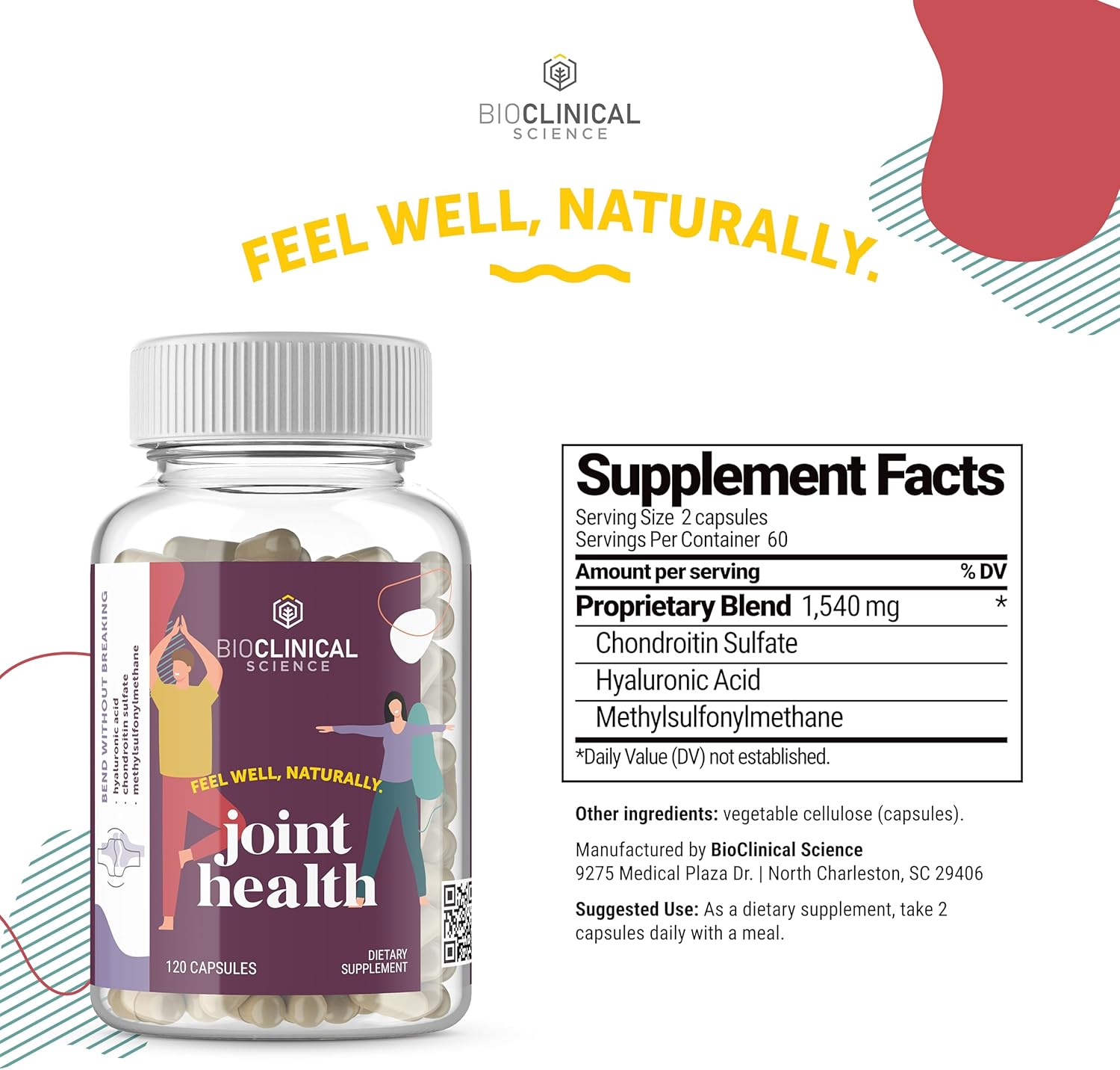 Joint Health Supplement with Chondroitin Sulfate, Hyaluronic Acid & MSM - 120 Capsules - 60 Day Supply