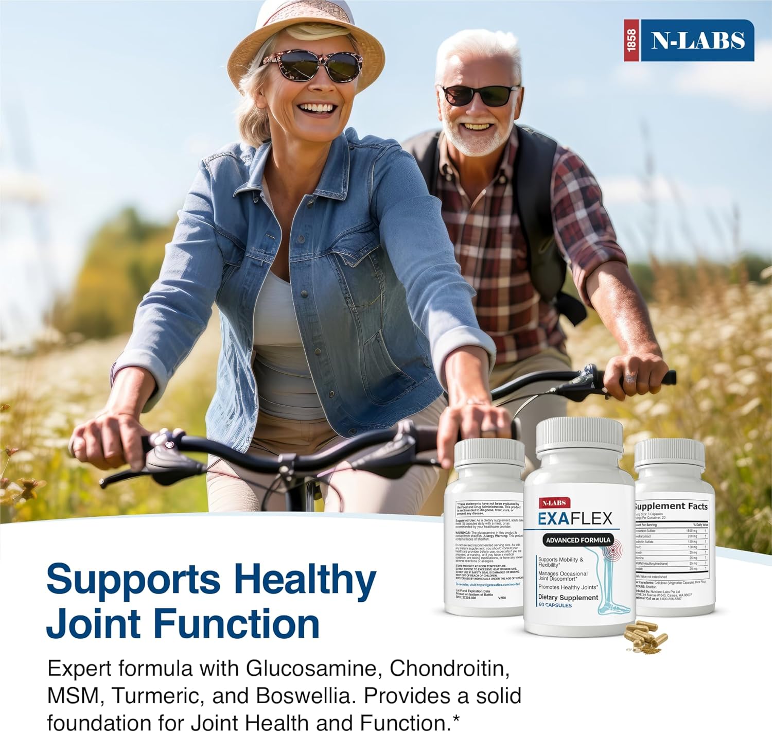 Joint Health Supplement with Glucosamine, Chondroitin, MSM, Boswellia, Turmeric, and Quercetin - 60 Capsules - Made in USA