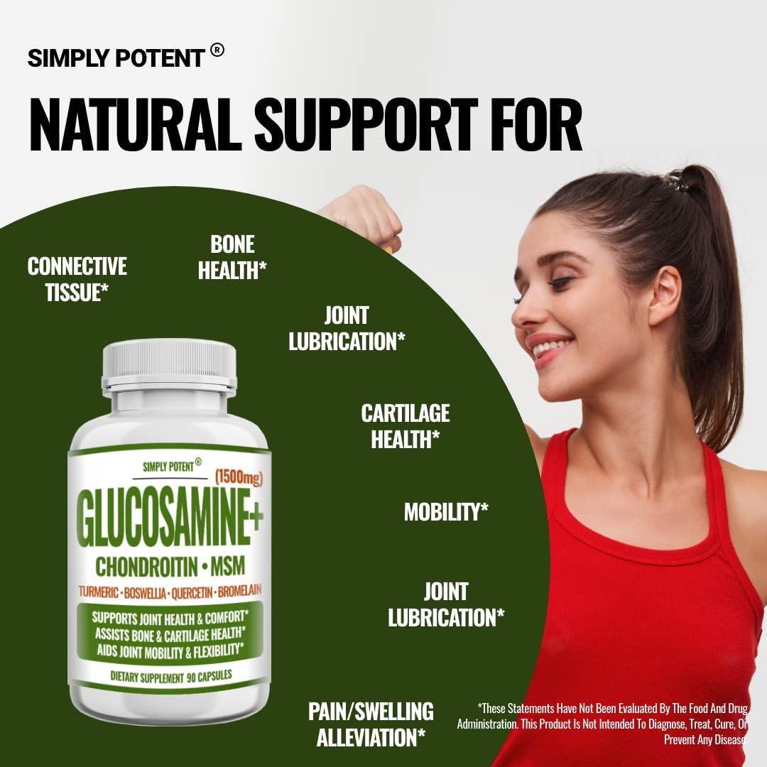 Joint Health Supplement with Glucosamine, Chondroitin, MSM, Turmeric & Boswellia - 90 Capsules for Pain Relief & Muscle Relaxation