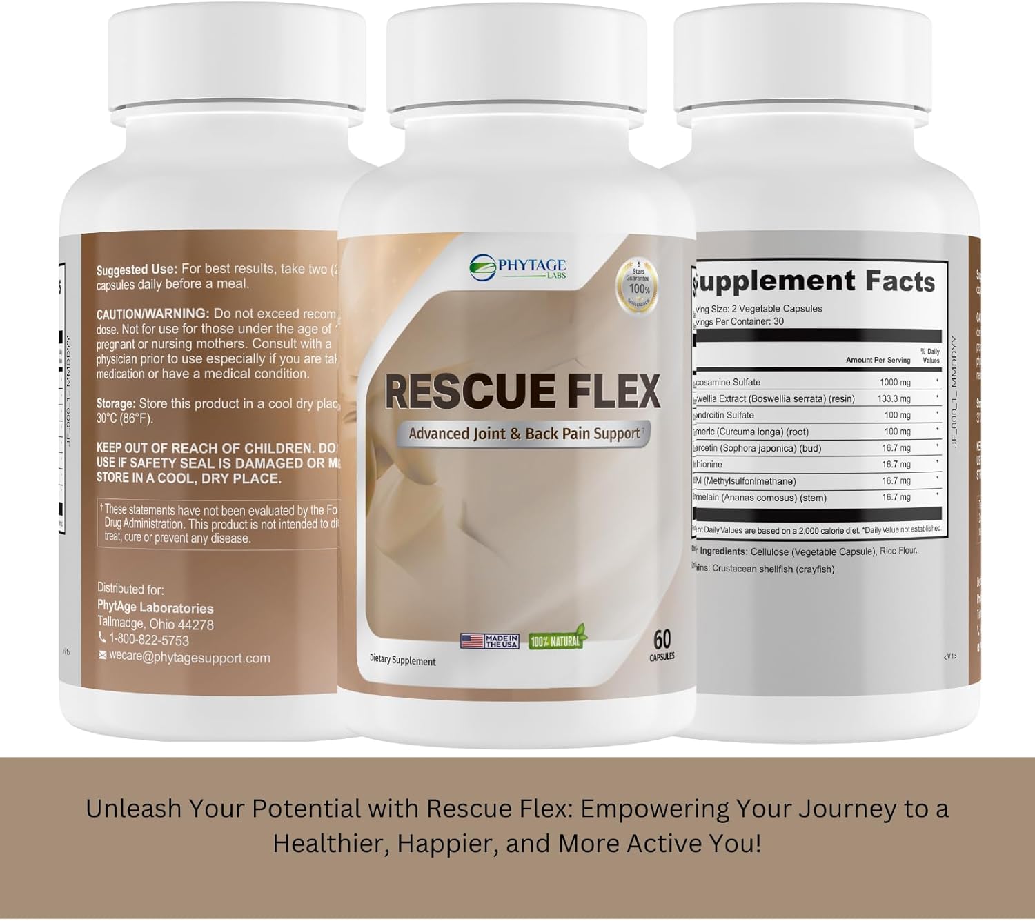 Joint Health Support Capsules with Boswellia, MSM, and Turmeric - Back, Bones, Mobility, and Cartilage Support - 60 Capsules from Phytage Labs