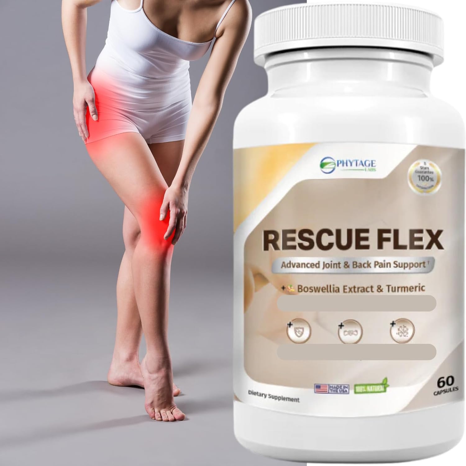 Joint Health Support Capsules with Boswellia, MSM, and Turmeric - Back, Bones, Mobility, and Cartilage Support - 60 Capsules from Phytage Labs