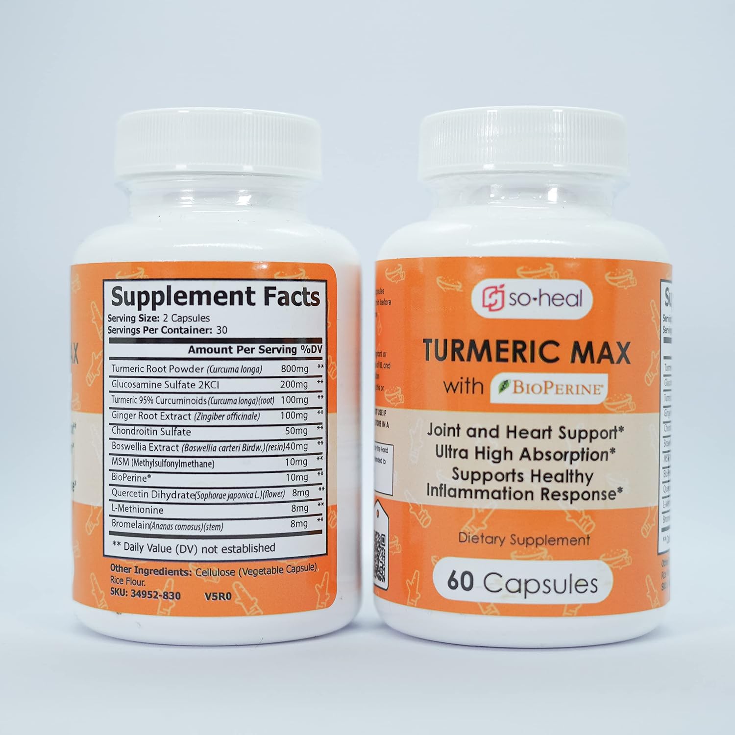Joint Health Support Supplement with Turmeric, Curcumin, Ginger, Glucosamine, Boswellia, and Black Pepper - 60 Veg Caps