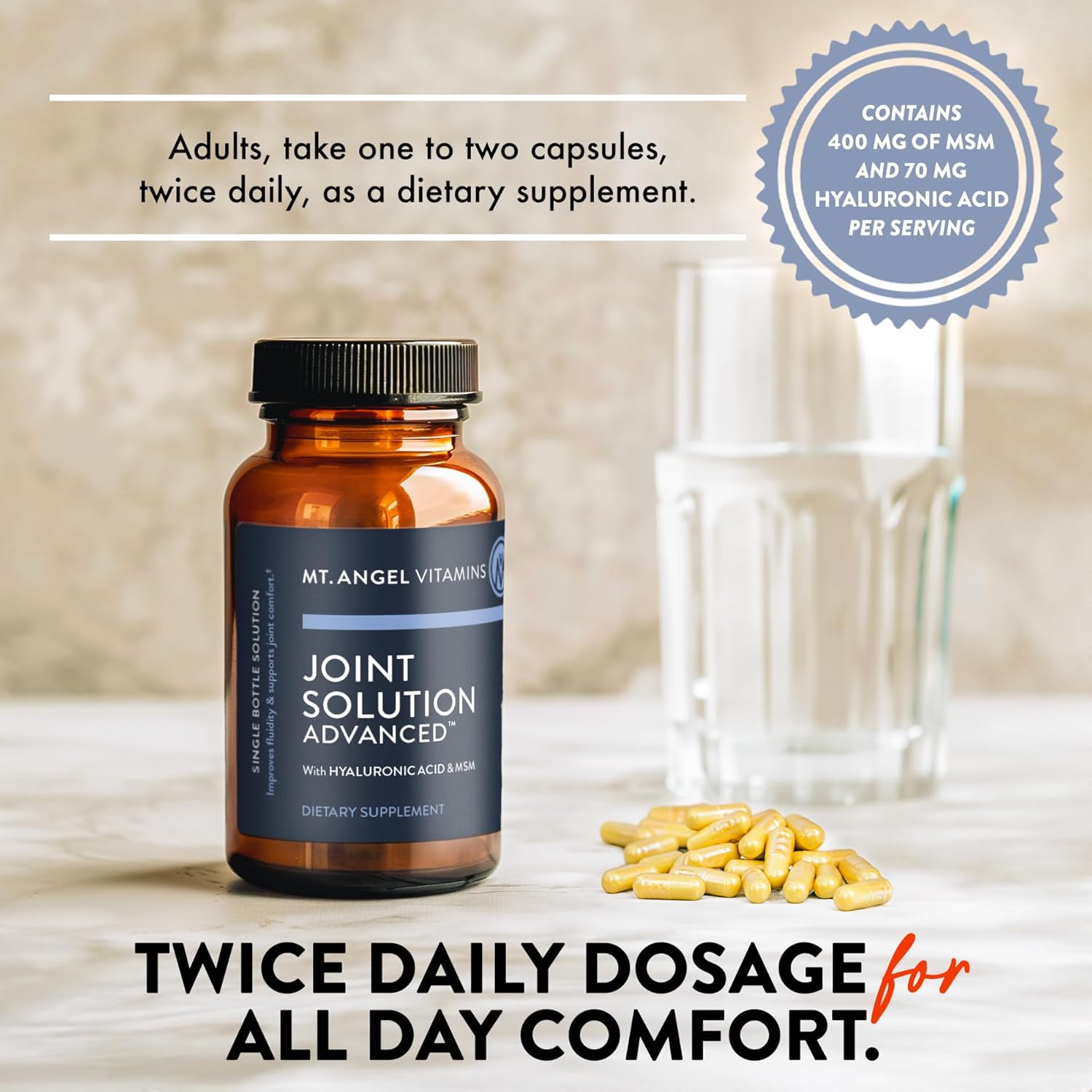 Joint Solution Advanced with Curcumin C3 Complex, Glucosamine, Hyaluronic Acid, Bromelain, Collagen Type 2 & MSM - 60 Capsules