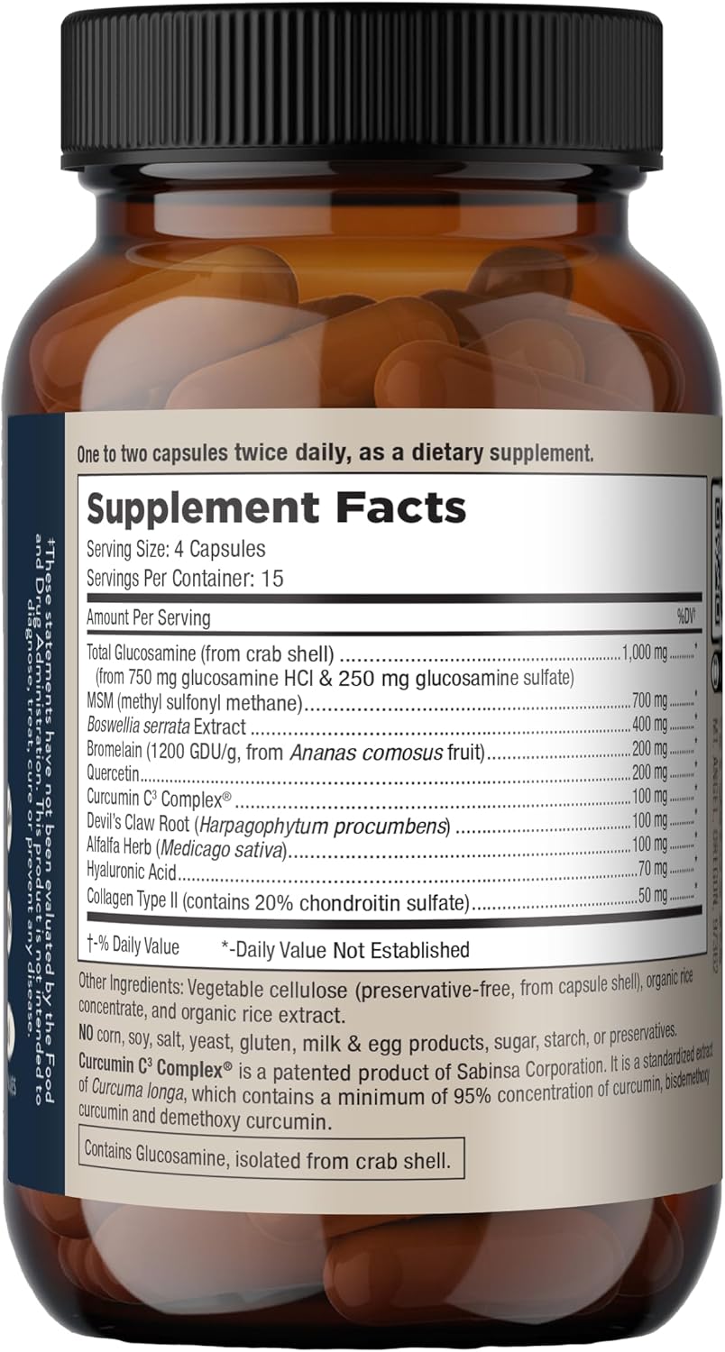 Joint Solution Advanced with Curcumin C3 Complex, Glucosamine, Hyaluronic Acid, Bromelain, Collagen Type 2 & MSM - 60 Capsules