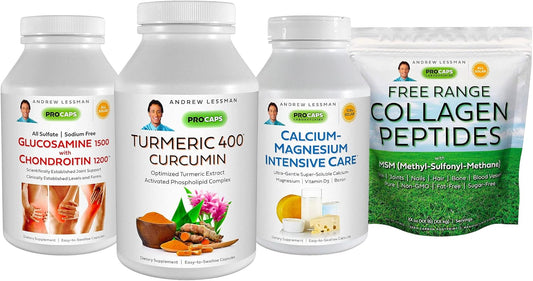 Joint Support Bundle: Glucosamine, Chondroitin, Turmeric, Calcium, Magnesium, Collagen Peptides - 240 Capsules Each - Promotes Joint Health