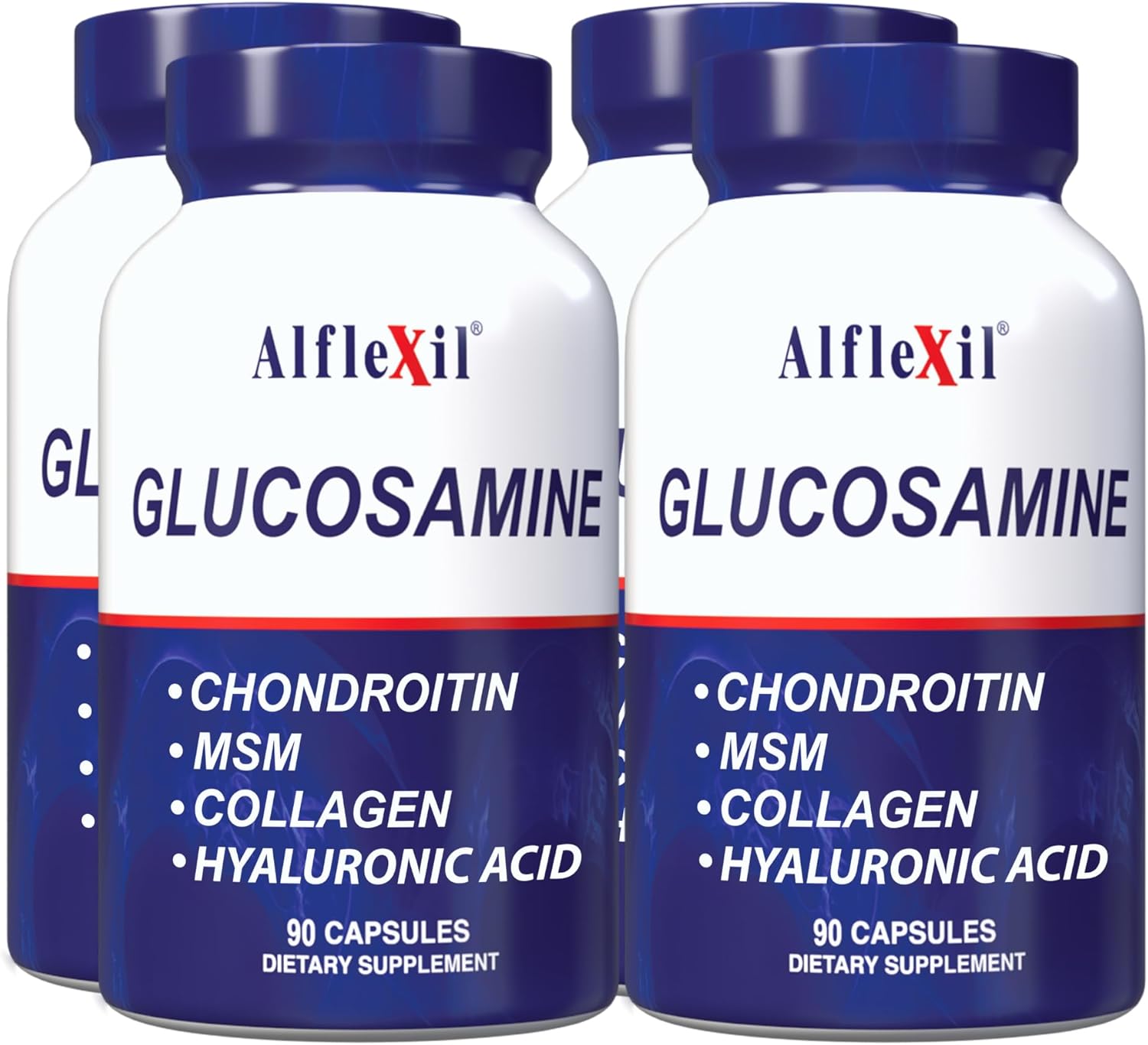 Joint Support Dietary Supplements - ALFLEXIL Glucosamine, Chondroitin, MSM, Collagen - 90 Capsules x 4 Pack