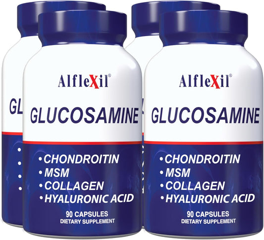 Joint Support Dietary Supplements - ALFLEXIL Glucosamine, Chondroitin, MSM, Collagen - 90 Capsules x 4 Pack