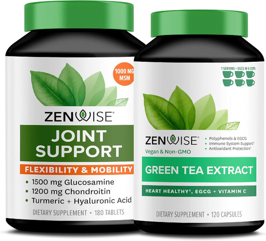 Joint Support & Green Tea Extract Bundle - Energy & Mobility Boost with MSM, Glucosamine, Chondroitin, Vitamin C - Immune & Metabolism Booster