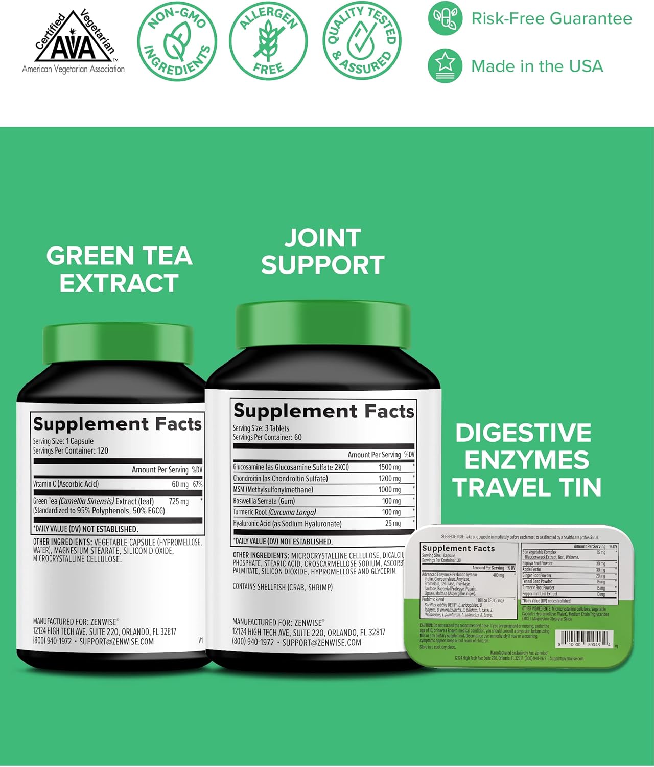 Joint Support Green Tea Extract with Free Travel Size Enzymes - Zenwise Health