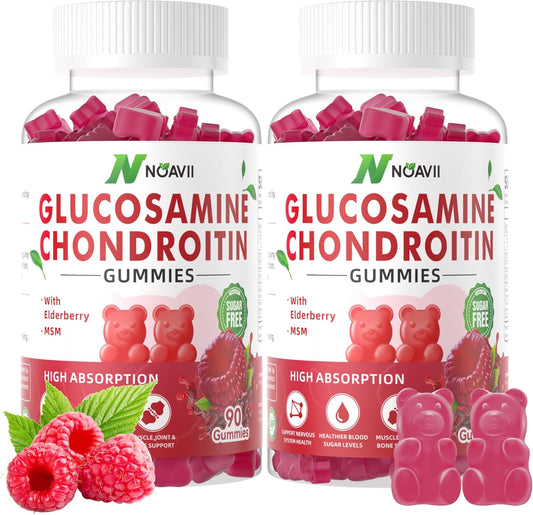 Joint Support Gummies with Glucosamine, Chondroitin, MSM, and Elderberry - Antioxidant Immune Supplement for Adults - Raspberry Flavor - 180 Count
