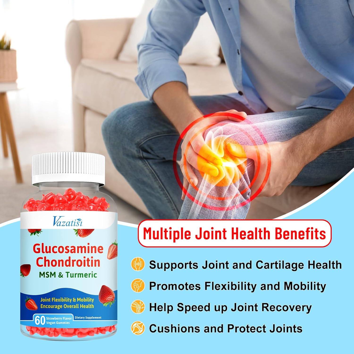 Joint Support Gummies with Glucosamine, Chondroitin, MSM, Turmeric & Boswellia - Cartilage & Flexibility Supplement - 120 Count