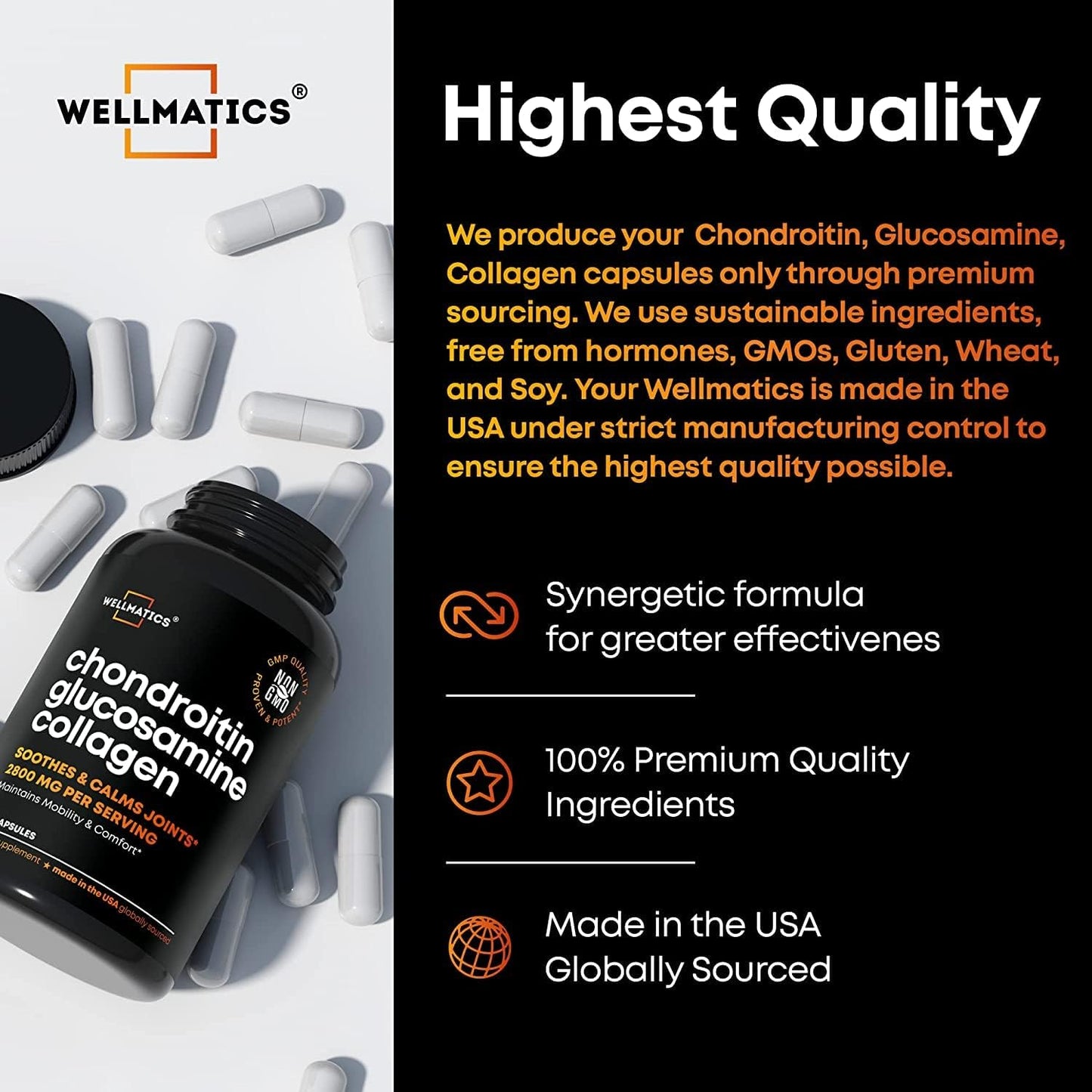 Joint Support Supplement Capsules with Glucosamine, Chondroitin, and MSM - FSA & HSA Eligible - Made in USA - 120 Capsules for Back, Knees, and Hands