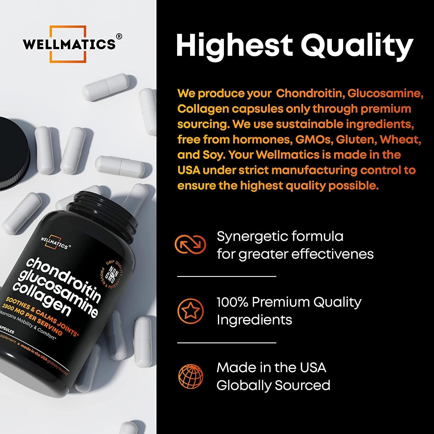 Joint Support Supplement Capsules with Glucosamine, Chondroitin, and MSM - FSA & HSA Eligible - Made in USA - 120 Capsules for Back, Knees, and Hands