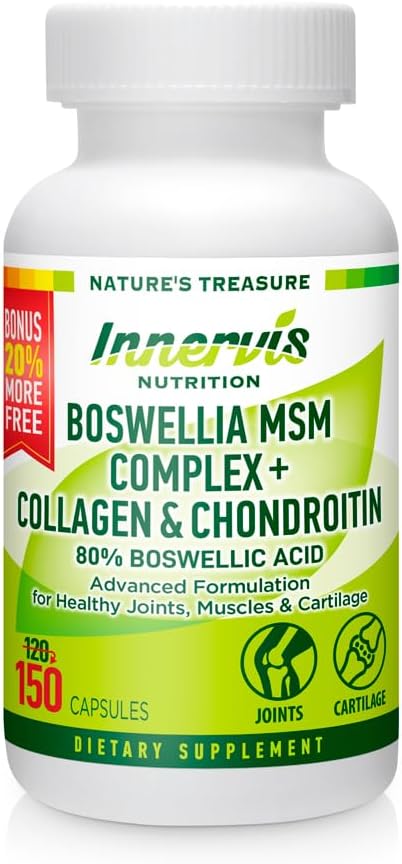 Joint Support Supplement with Boswellia, MSM, Collagen, and Chondroitin - 150 Capsules with Turmeric, Ginger, and BioPerine for Mobility and Flexibility