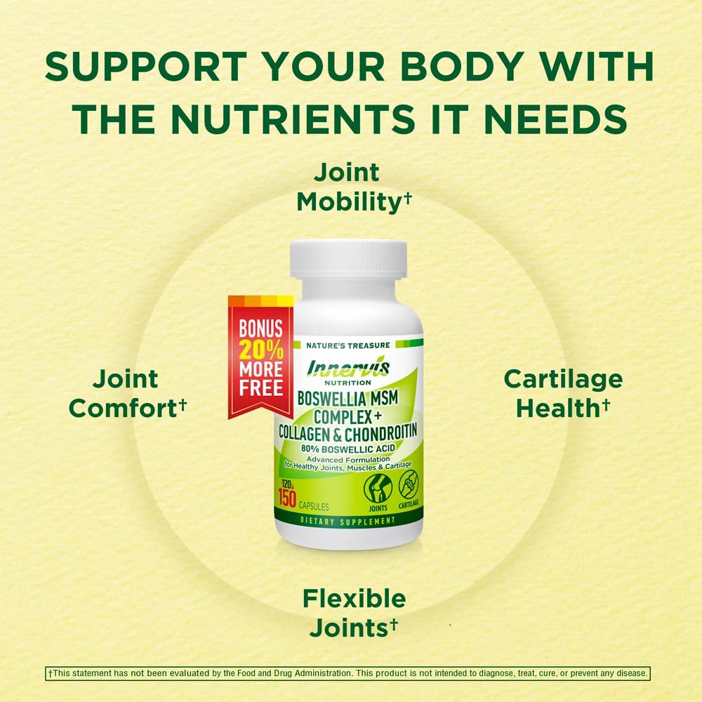 Joint Support Supplement with Boswellia, MSM, Collagen, and Chondroitin - 150 Capsules with Turmeric, Ginger, and BioPerine for Mobility and Flexibility