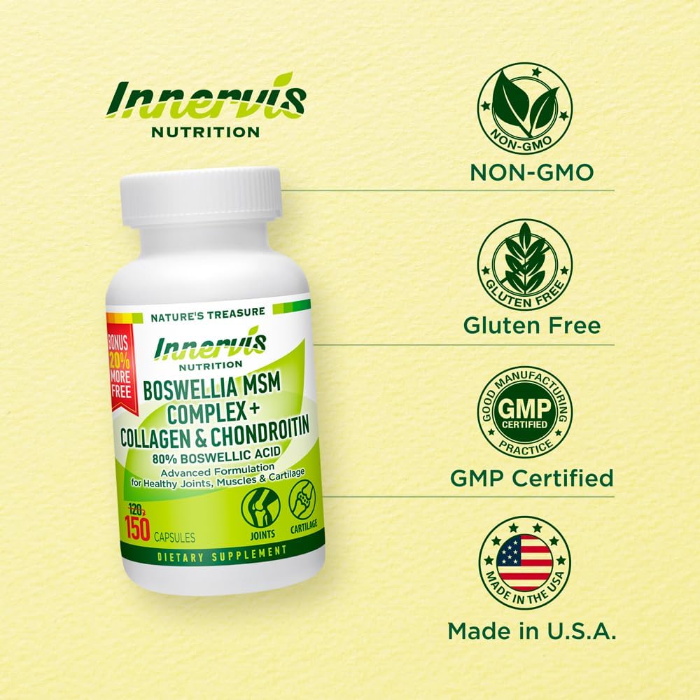 Joint Support Supplement with Boswellia, MSM, Collagen, and Chondroitin - 150 Capsules with Turmeric, Ginger, and BioPerine for Mobility and Flexibility
