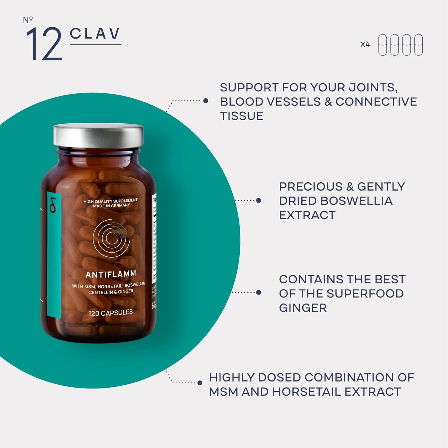 Joint Support Supplement with Boswellia, MSM, Horsetail, Gotu Kola & Ginger Extracts - 120 Capsules