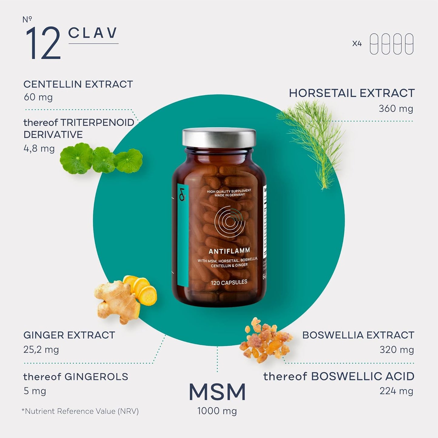 Joint Support Supplement with Boswellia, MSM, Horsetail, Gotu Kola & Ginger Extracts - 120 Capsules