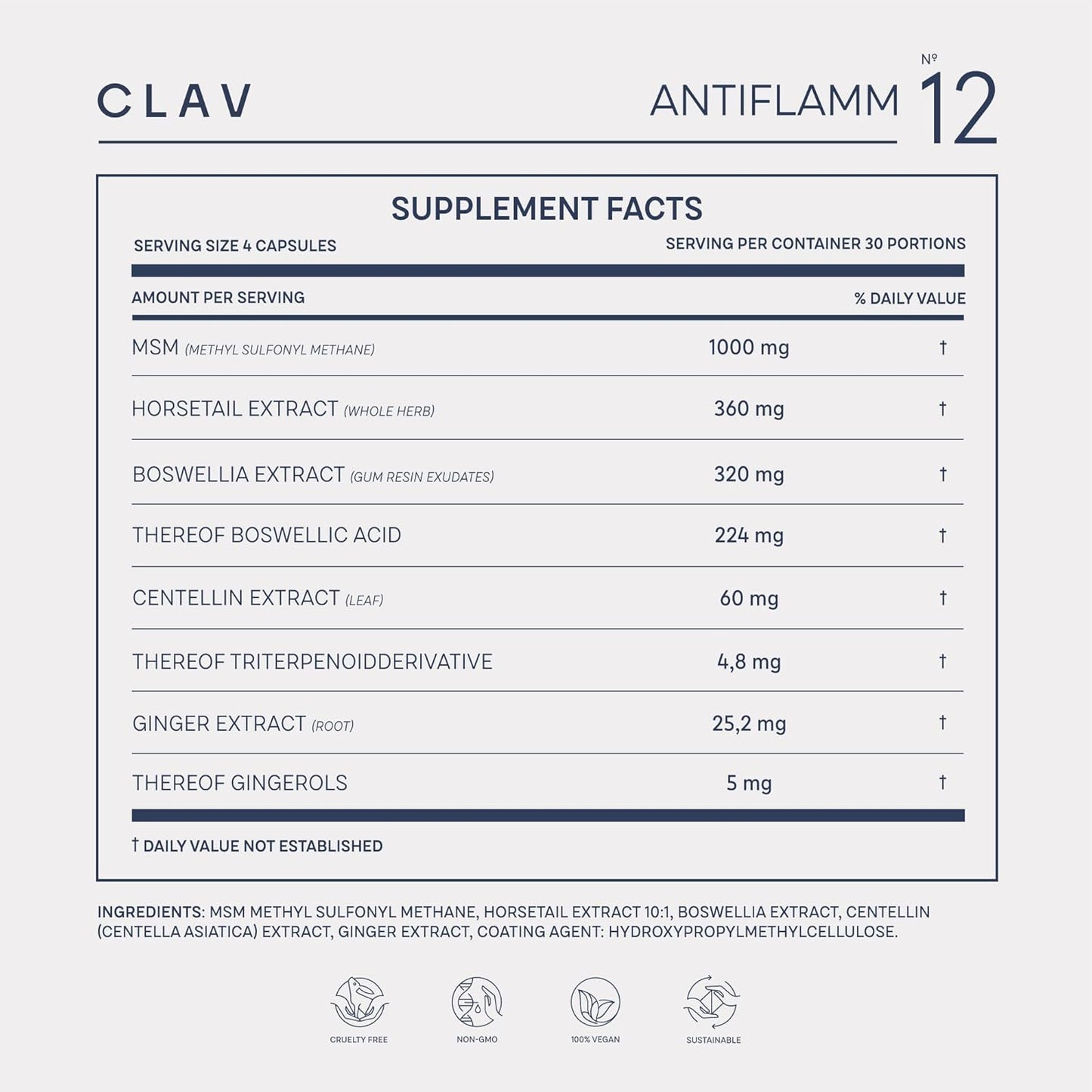 Joint Support Supplement with Boswellia, MSM, Horsetail, Gotu Kola & Ginger Extracts - 120 Capsules