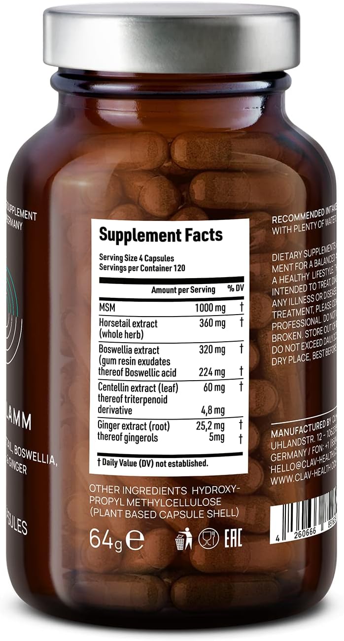 Joint Support Supplement with Boswellia, MSM, Horsetail, Gotu Kola & Ginger Extracts - 120 Capsules