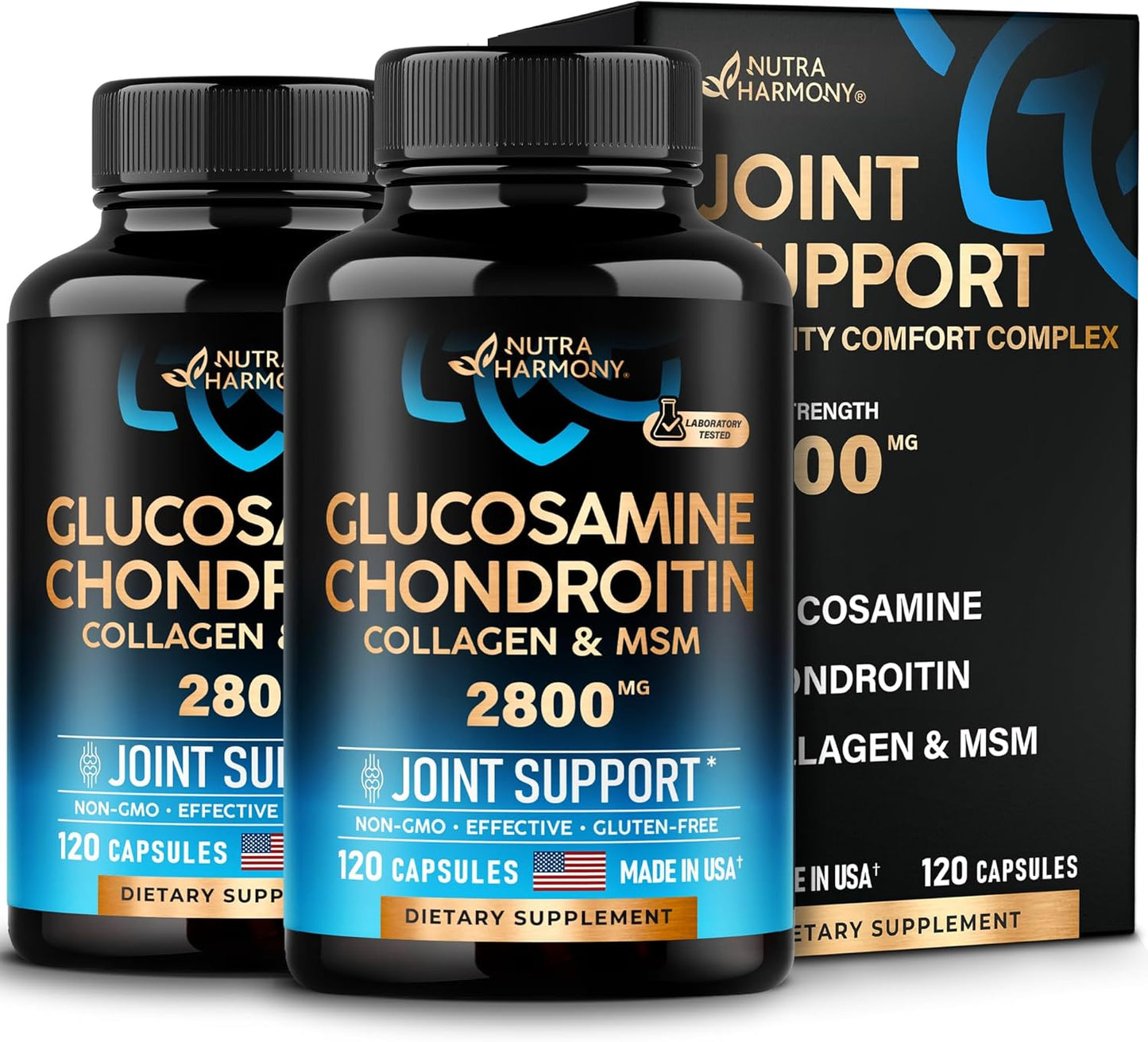 Joint Support Supplement with Glucosamine, Chondroitin, MSM, and Collagen | FSA HSA Eligible | Made in USA | Pack of 2 | Flexibility Vitamins for Men & Women