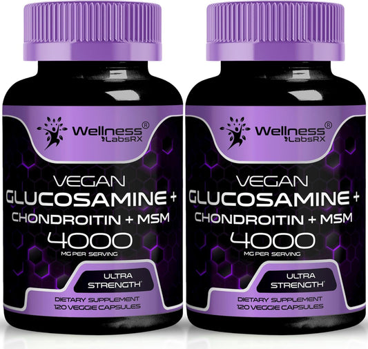 Joint Support Supplement with Glucosamine Chondroitin MSM - 4000mg - 240 Capsules for Back & Knee Pain Relief, Joint Health Triple Strength Formula by WELLNESS LABSRX - BoostGo Australia