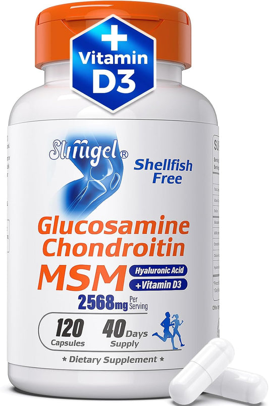 Joint Support Supplement with Glucosamine Chondroitin MSM, Vitamin D3 - 2568mg, Non-Shellfish, Promotes Flexibility & Bone Health, Anti-Inflammatory Care - Non-GMO, 52 Servings