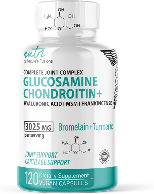 Joint Support Supplement with Glucosamine, Chondroitin, MSM, Turmeric, Boswellia, and Hyaluronic Acid - 120 Capsules for Healthy Bones