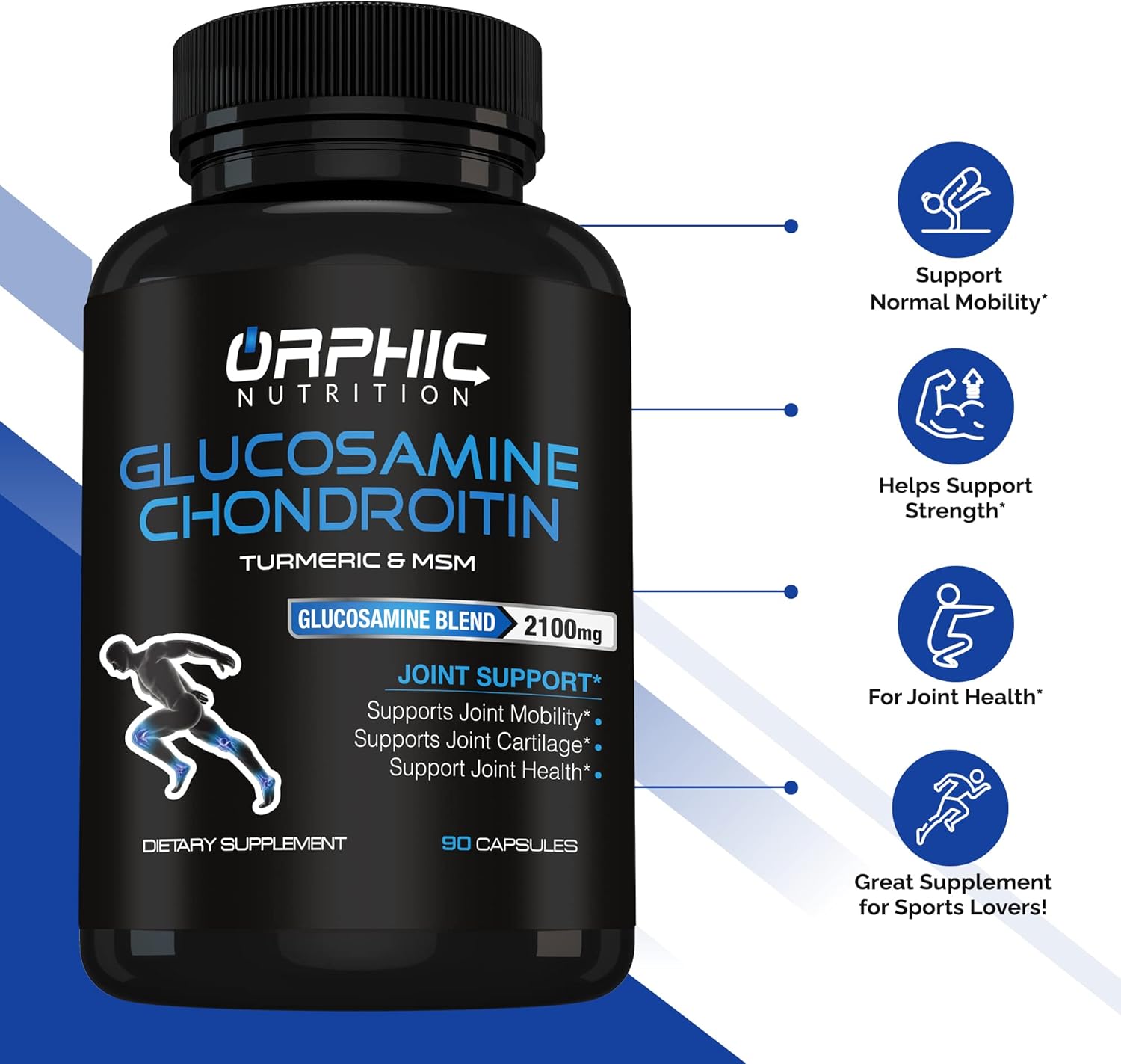 Joint Support Supplement with Glucosamine, Chondroitin, and MSM - 90 Capsules for Men & Women - Supports Joint Cartilage and Mobility by ORPHIC NUTRITION