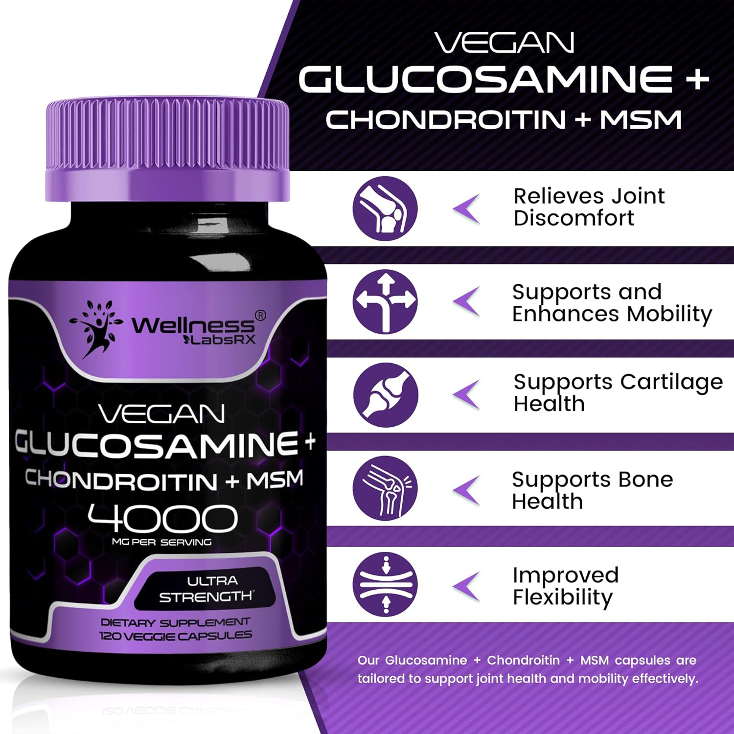 Joint Support Supplement with Glucosamine Chondroitin MSM - 4000mg - 240 Capsules for Back & Knee Pain Relief, Joint Health Triple Strength Formula by WELLNESS LABSRX - BoostGo Australia