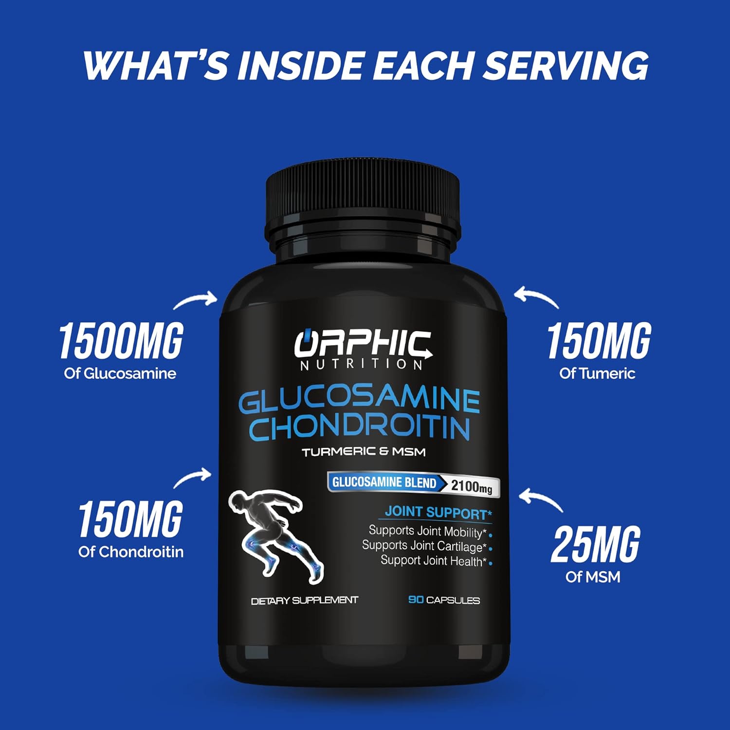 Joint Support Supplement with Glucosamine, Chondroitin, and MSM - 90 Capsules for Men & Women - Supports Joint Cartilage and Mobility by ORPHIC NUTRITION