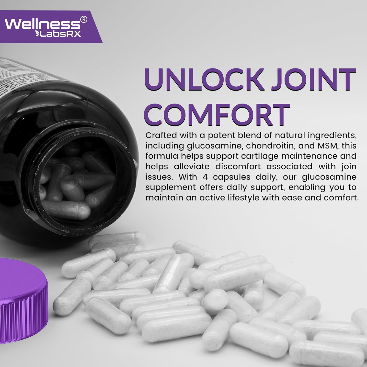Joint Support Supplement with Glucosamine Chondroitin MSM - 4000mg - 240 Capsules for Back & Knee Pain Relief, Joint Health Triple Strength Formula by WELLNESS LABSRX - BoostGo Australia