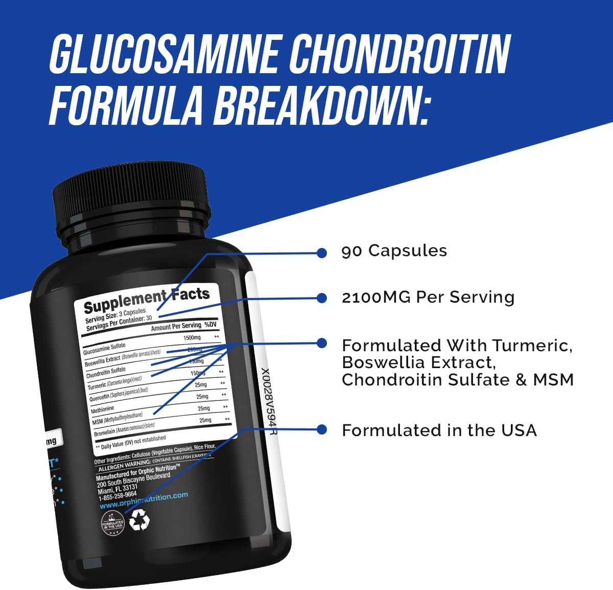 Joint Support Supplement with Glucosamine, Chondroitin, and MSM - 90 Capsules for Men & Women - Supports Joint Cartilage and Mobility by ORPHIC NUTRITION