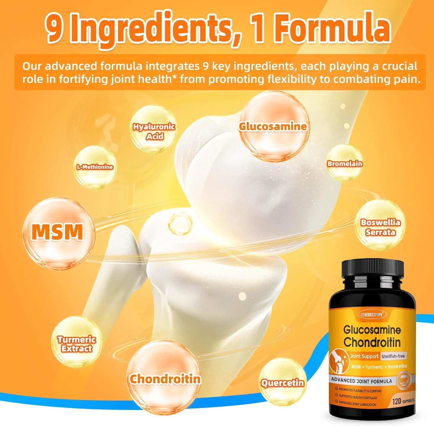 Joint Support Supplement with Glucosamine, Chondroitin, MSM, Turmeric, Boswellia - 93 Capsules