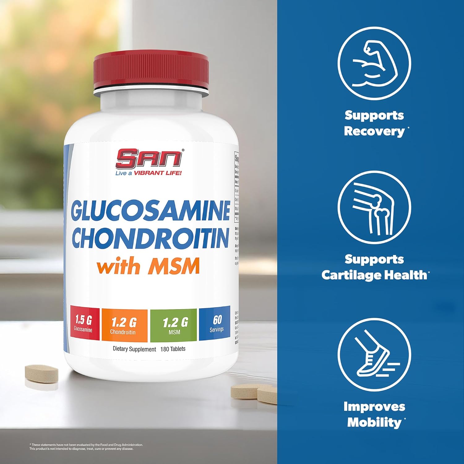 Joint Support Supplement with Glucosamine, Chondroitin, and MSM - Natural Formula for Healthy Joints and Mobility. 60 Servings