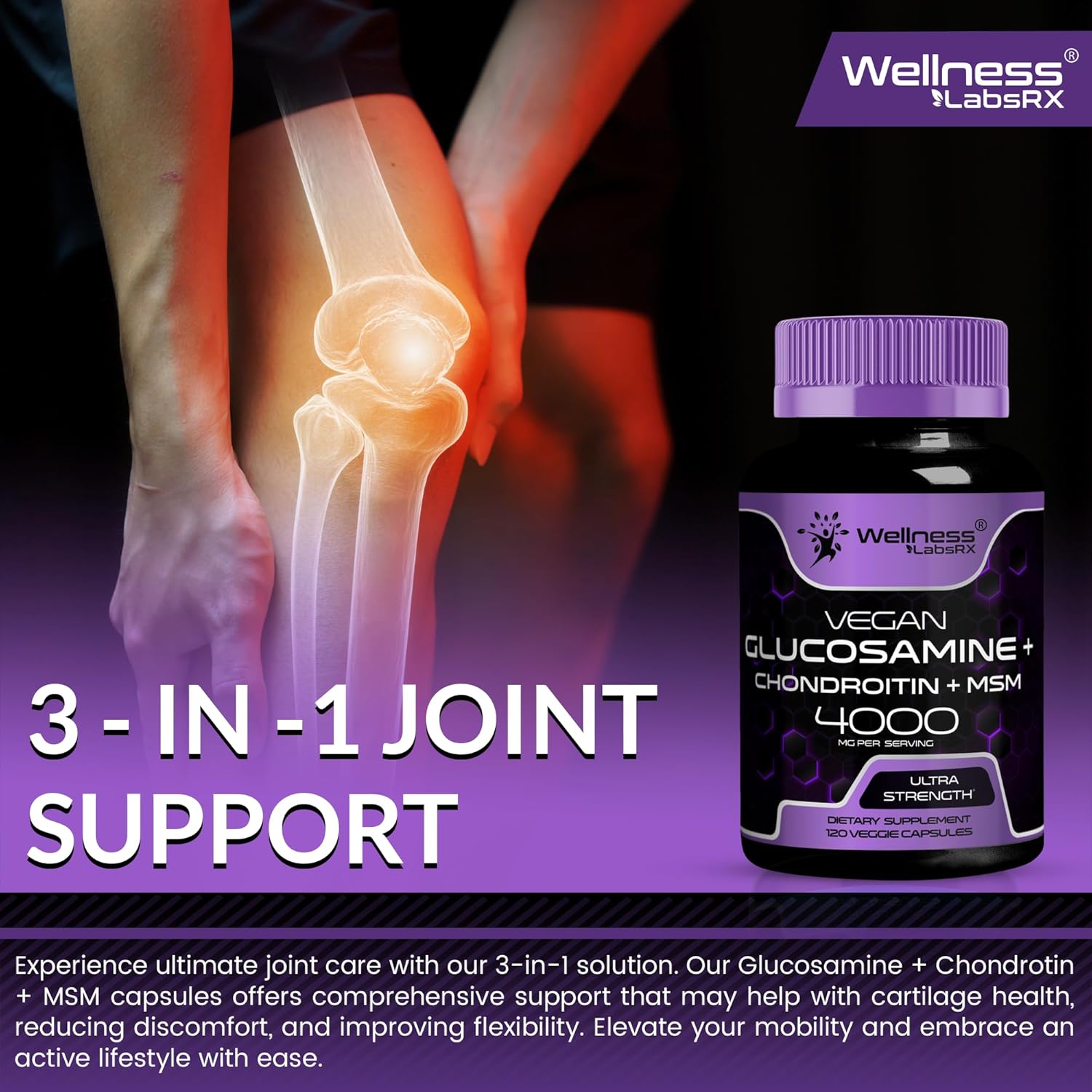 Joint Support Supplement with Glucosamine Chondroitin MSM - 4000mg - 240 Capsules for Back & Knee Pain Relief, Joint Health Triple Strength Formula by WELLNESS LABSRX - BoostGo Australia