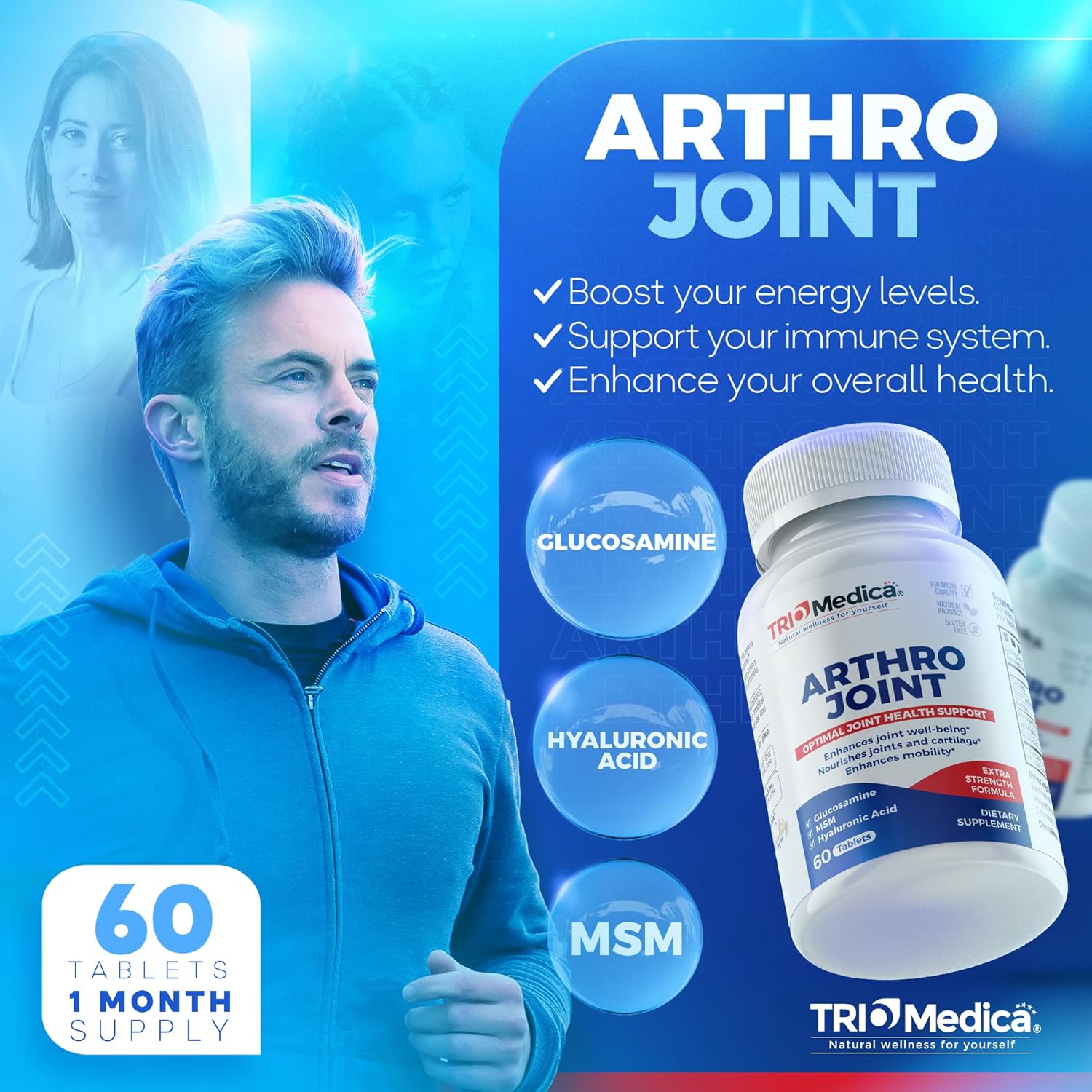 Joint Support Tablet with Glucosamine, MSM, and Hyaluronic Acid - 60 Count, Non-GMO & Gluten-Free