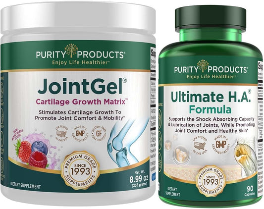 JointGel Bundle: Ultimate HA Joint Gel + Ultimate H.A. Powder - Bioactive Collagen, MSM, Quercetin, Hyaluronic Acid - Berry Flavor
