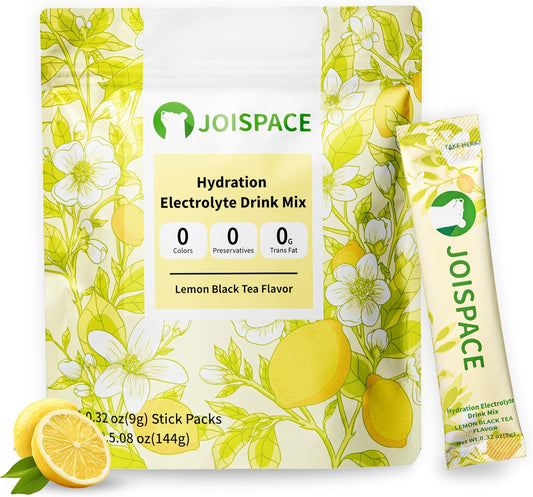 JOISPACE Lemon Tea Electrolyte Drink Mix with Tea Polyphenols - Non-GMO, Vegan, Gluten-Free - Fast Hydration & Electrolytes Boost - 16 Servings