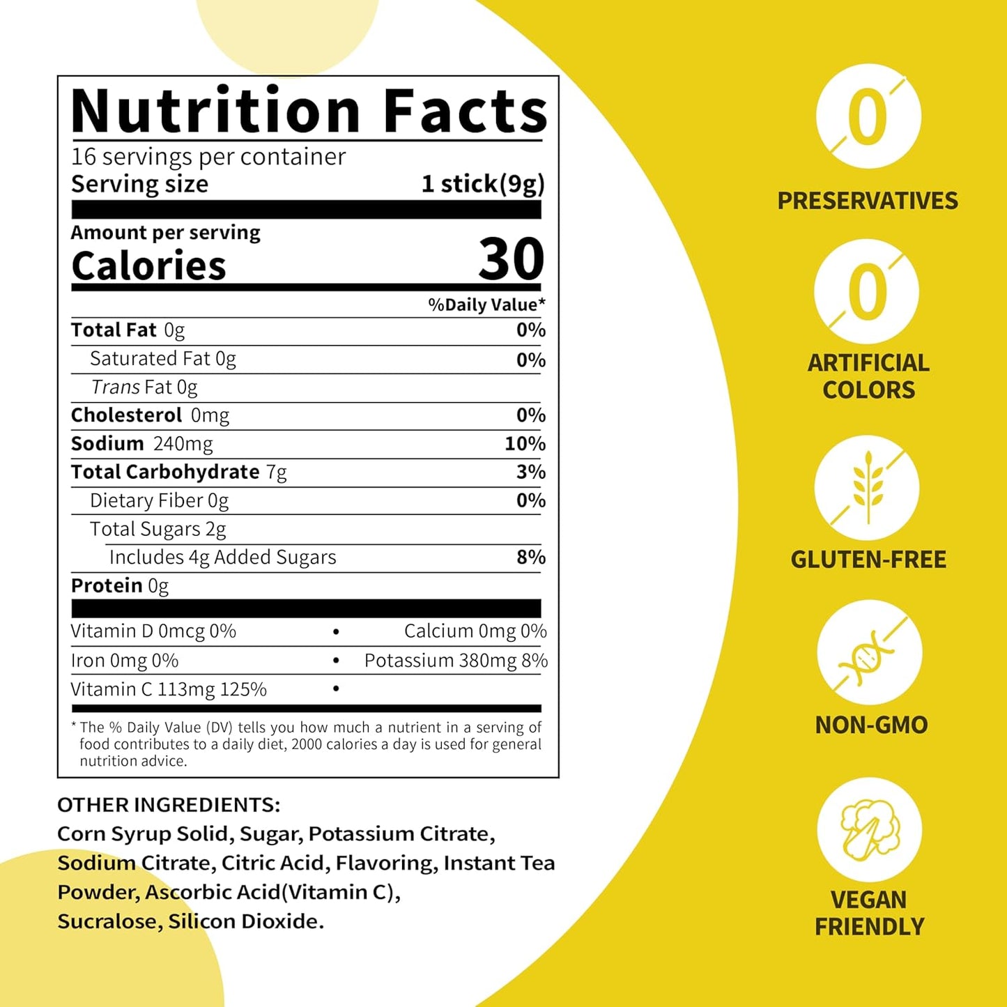 JOISPACE Lemon Tea Electrolyte Drink Mix with Tea Polyphenols - Non-GMO, Vegan, Gluten-Free - Fast Hydration & Electrolytes Boost - 16 Servings