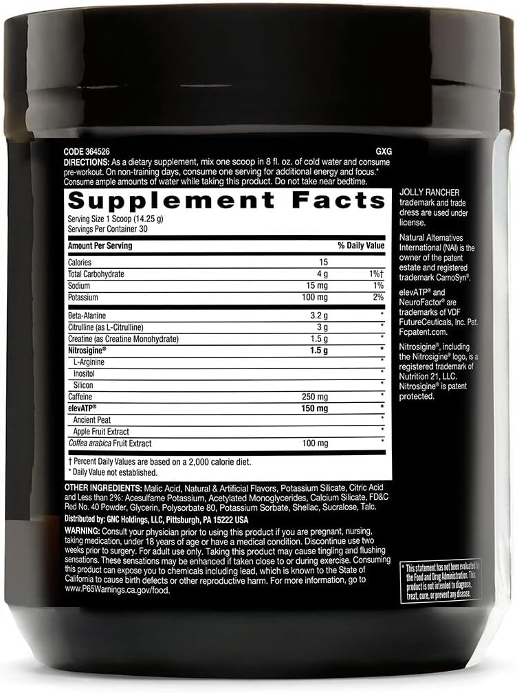 Jolly Rancher Cherry Pre-Workout Powder with Caffeine, L-Citrulline, Beta-Alanine, and Nitric Oxide - 30 Servings