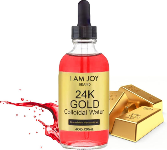 Joy Co. Liquid Colloidal Gold 24k 99.99% Pure 100ppm Ruby Red Water Based Electrolysis 4oz Glass Bottle - All Natural Formula