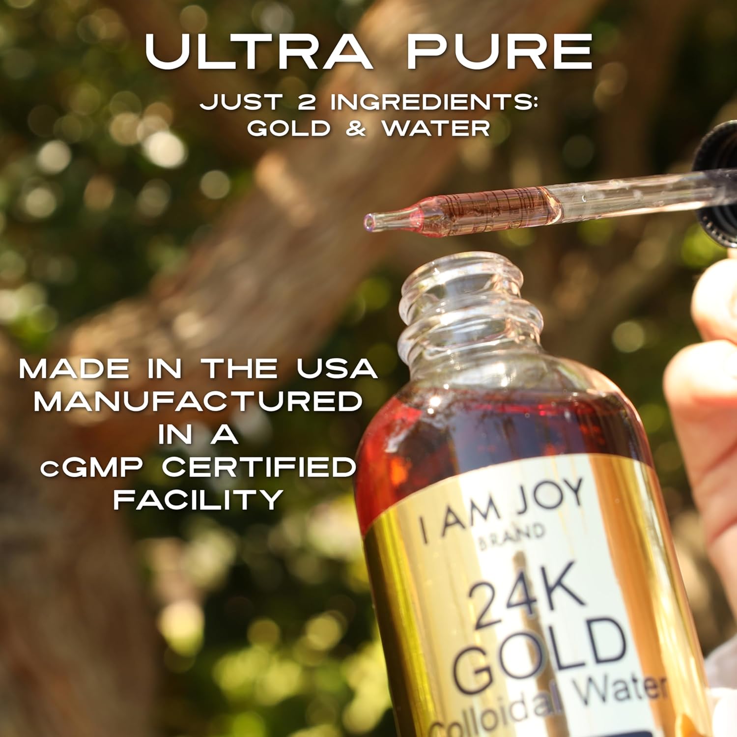 Joy Co. Liquid Colloidal Gold 24k 99.99% Pure 100ppm Ruby Red Water Based Electrolysis 4oz Glass Bottle - All Natural Formula