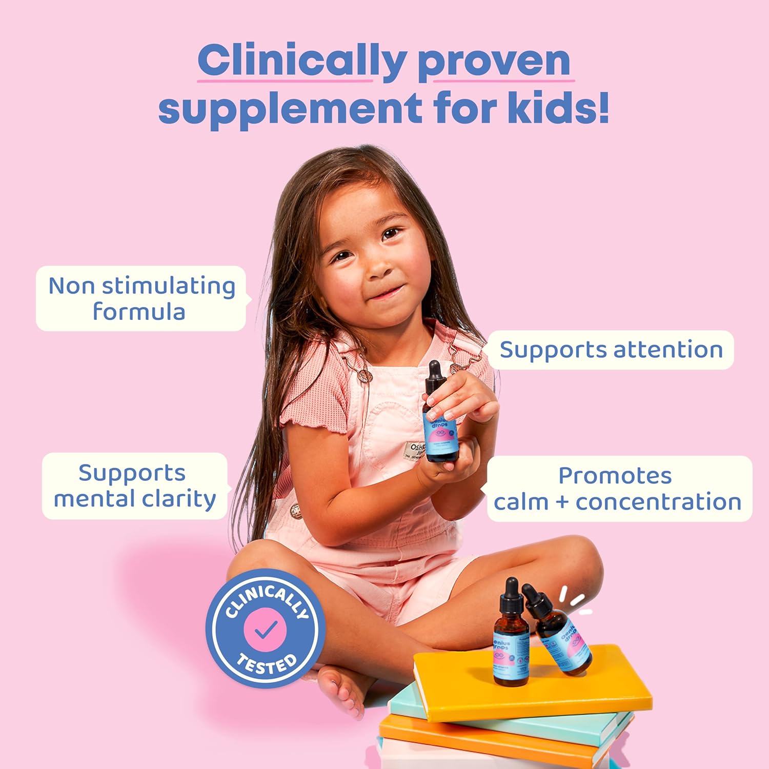 JoySpring Genius Drops for Kids | Herbal Focus Supplement with Ginkgo Biloba | Clinically Proven Liquid Formula (1 fl oz)