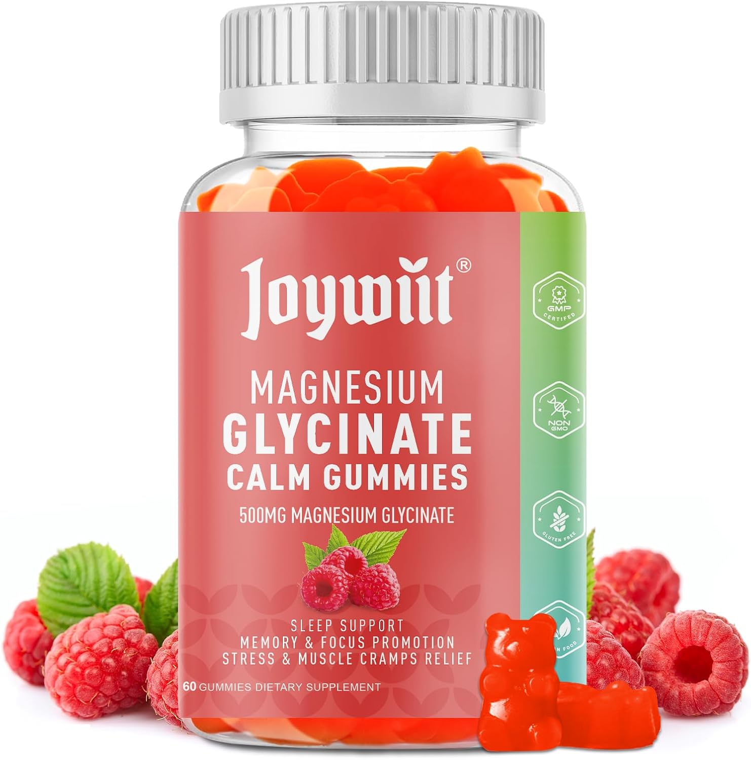 Joywiit Magnesium Glycinate Gummies 500mg with Threonate 200mg - Vitamin D, B6, B12 for Calm Mood, Muscle Relief, Nerve Health, and Bone Support - 60 Count