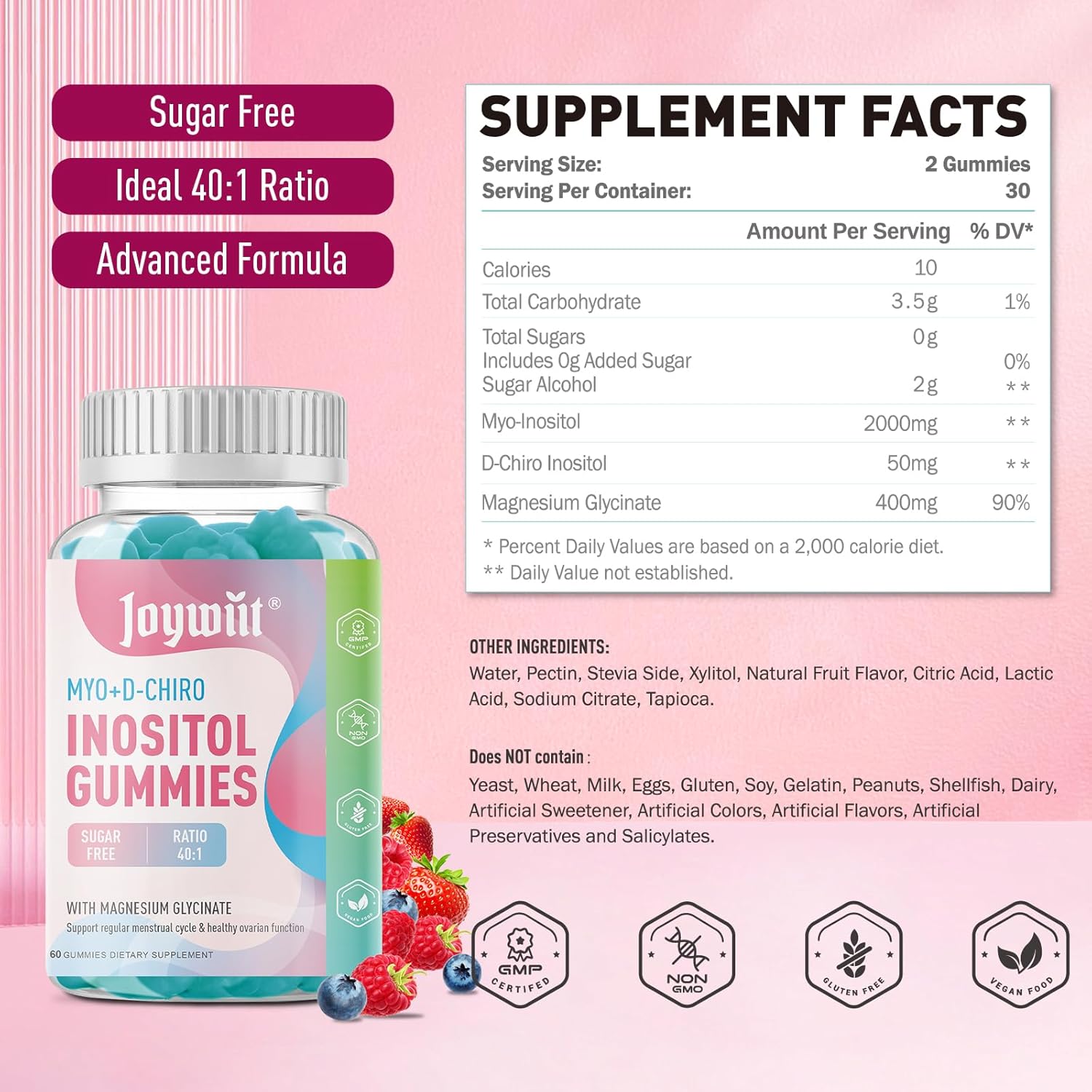 Joywiit Vitamin B1 and Inositol Gummies for Daily Energy Support and Stress Relief