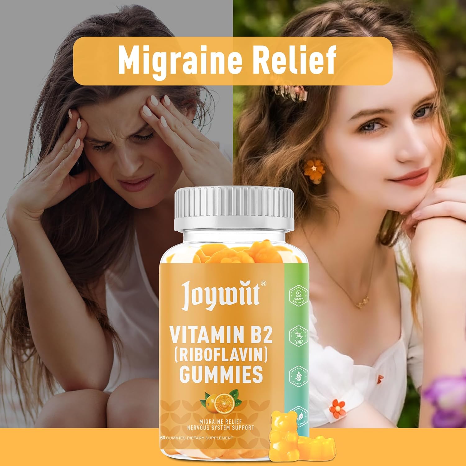 Joywiit Vitamin B2 Gummies 400mg with Nattokinase Serrapeptase Gummies 12000FU for Immune Support