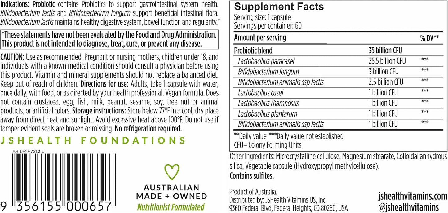 JSHealth Vitamins Gut Health and Immunity Formula | Probiotics for Women and Men | Digestive and Immune Support Supplement